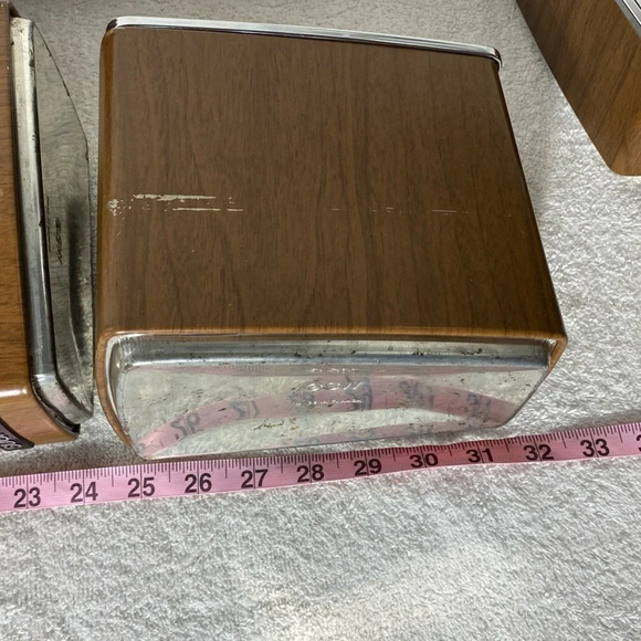 Vintage GSW MCM Faux Wood Metal Canister Set Sugar Flour Coffee Tea - Picture 13 of 14